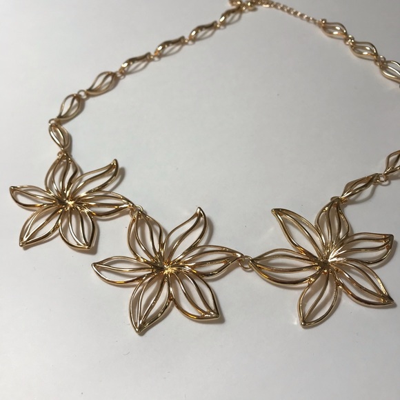 Gold Tone Floral Statement Necklace - Picture 6 of 6